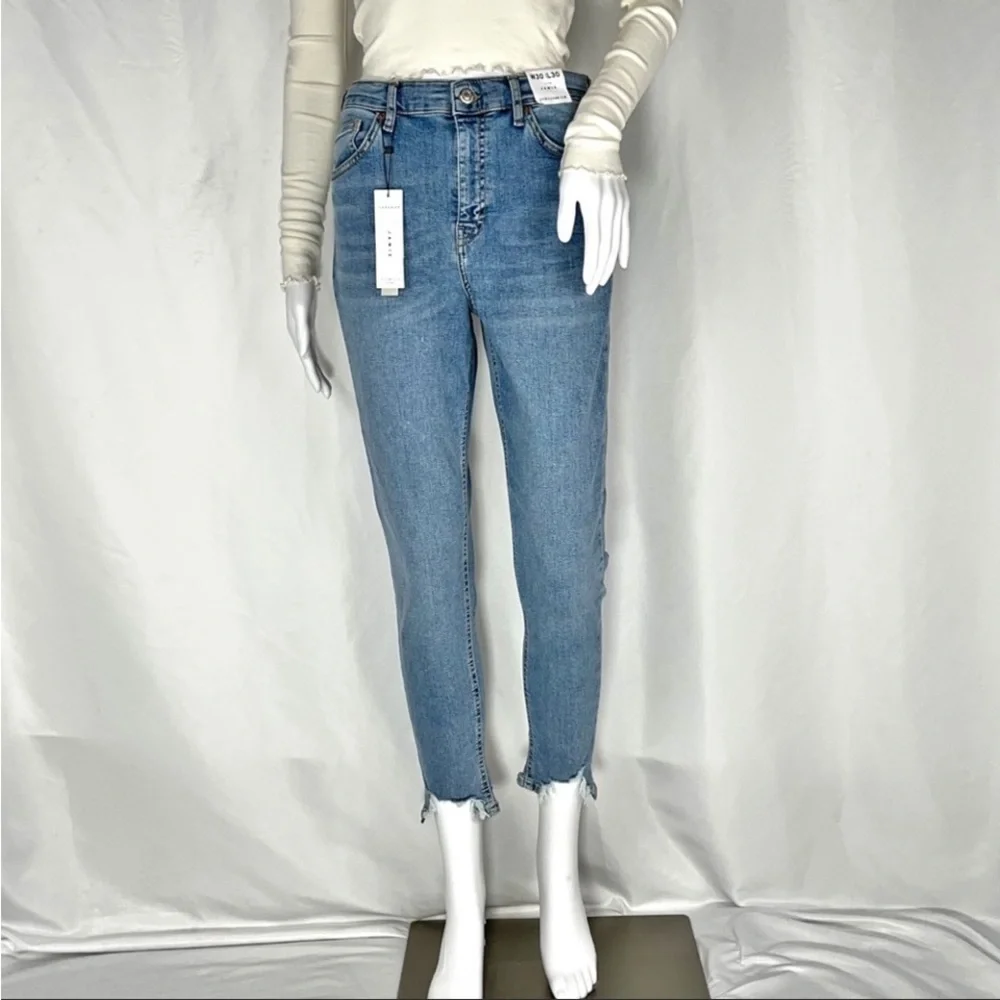 TopShop Jamie Blue High Waist Jagged Hem Skinny Jeans Sz28 Waist28” Inseam26.5” - Picture 4 of 16